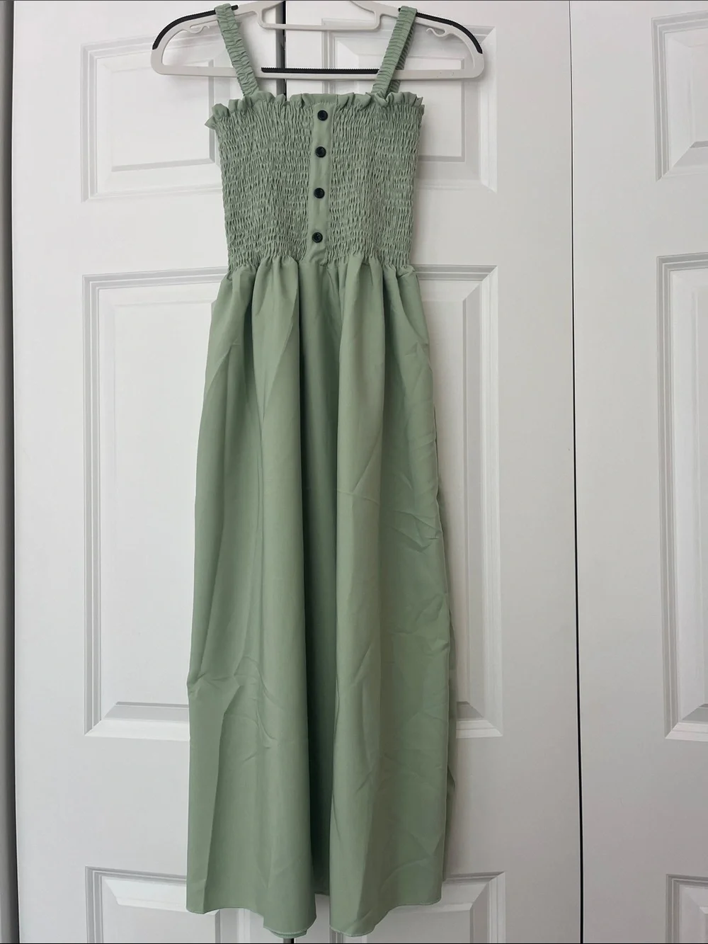 Green Button-Front Midi Dress with Patterned White Shrug